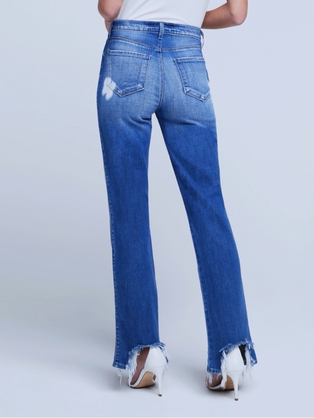 L'AGENCE Harmon Bleach Slim Straight Leg Jeans Size 25 Montana Destruct Denim - Picture 3 of 13